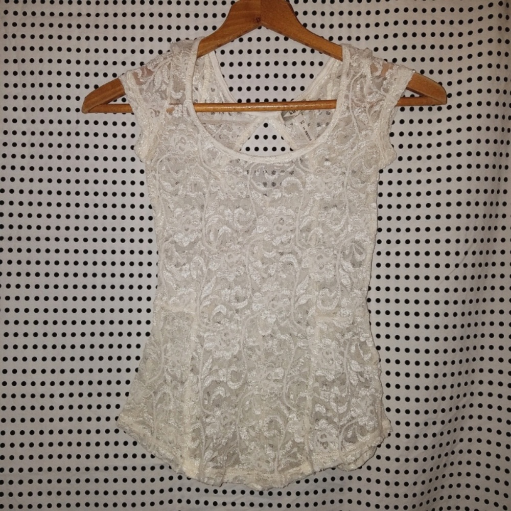 Sheer Lace Top with Keyhole Back